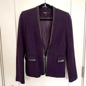 Maje Navy Wool Blazer with Leather Trim - size EU 36 (S)
